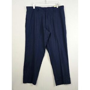 Alan Flusser Linen Blend Flat Front Straight Leg Men Dress Pants Blue New 38x30